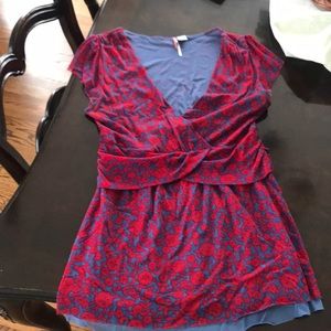 Anthropology cap sleeve stretchy tank top, size L